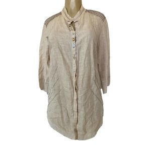Elisa Cavaletti Linen Top Shirt Tunic Mixed Media Button Down Cream 3/4 …